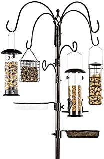 Best Choice Products 6-Hook Bird Feeding Station, Steel Multi-Feeder Kit Stand for Attracting Wild Birds w/ 4 Bird Feeders, Mesh Tray, Bird Bath, 5-Prong Base - Bronze