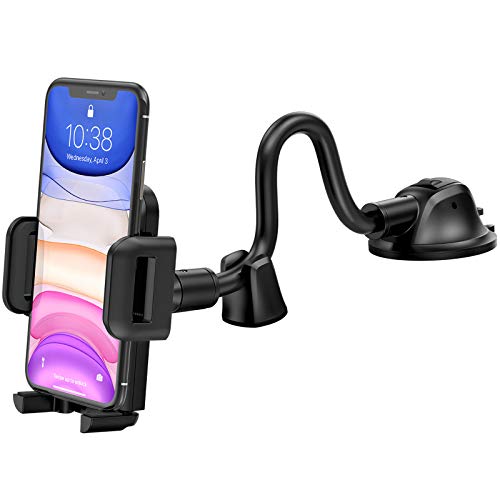 Mpow Car Phone Mount, Dashboard Windshield Car Phone Holder with Long Arm, Strong Sticky Gel Suction Cup, Anti-Shake Stabilizer Compatible iPhone 12 11 pro/11 pro max/XS/XR/X/8/7,Galaxy, Moto and More