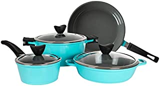 Zelancio Induction Base 7 Piece Cast Aluminum Ceramic Coated Nonstick Cookware Set, Pots and Pans Set, Kitchen Cook Ware Sets