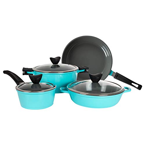 7-Piece Nonstick Cookware Set - Zelancio Ceramic Coated Pots and Pans Set, Induction Stove Compatible, Kitchen Cook Ware Sets (Teal)