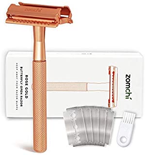 Butterfly Open Safety Razor for Women, Safety Razor with 5 Blades, Women Razor with a Delicate Box, Fits All Double Edge Razor Blades,Free of Plastic (Rose Gold)