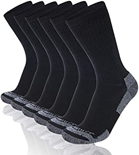 Heatuff Mens 6 Pack Crew Athletic Work Socks With Cushion, Reinforced Heel & Toe For All Seasons, A - Black 6, Shoe Size 6-12 / Sock Size 10-13