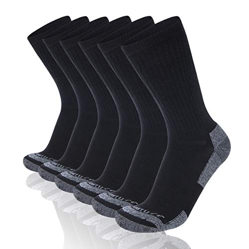 Heatuff Mens 6 Pack Crew Athletic Work Socks With Cushion, Reinforced Heel & Toe For All Seasons, A - Black 6, Shoe Size 6-12 / Sock Size 10-13