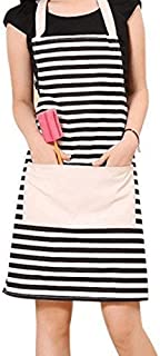 GYBest Cotton Canvas Women's Apron with Convenient Pocket Durable Stripe Kitchen and Cooking Apron for Women/Men Professional Stripe Chef Apron for Cooking, Grill and Baking (black and white)