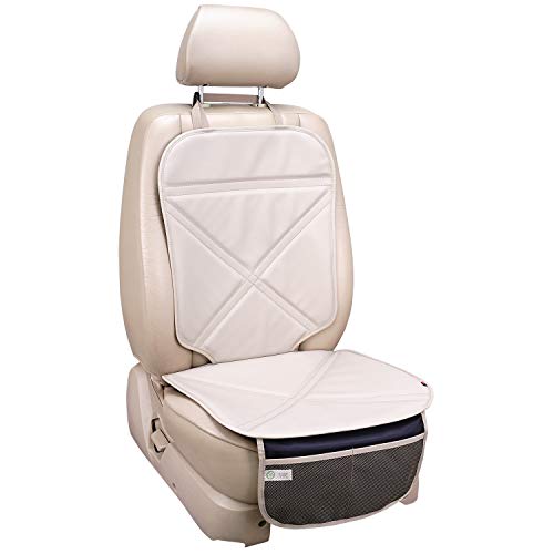 Viaviat Car Seat Protector Leather Waterproof Child Safety Seat Protector Cover with Thick Pad and 2 Large Pockets Durable Kick Mat for All Auto Seat