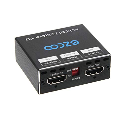 HDMI Splitter 1x2 4K 60Hz 4:4:4 HDR Dolby Vision Dolby Atmos- HDMI Scaler 4K 1080P Sync,Firmware Upgrade HDMI 2.0 Splitter 1 in 2 Out HDCP2.2, Scaler EDID Switch, Aluminum Mini Case, USB Power SP12H2