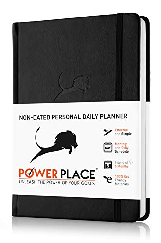 Daily Planner, Calendar and Gratitude Journal to Increase Productivity & Happiness, High Performance Organizer Planner | Vegan Leather Hardcover, Undated 6-Months, 24-Hour Agenda Planner (Black)
