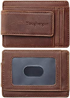 Toughergun Genuine Leather Magnetic Front Pocket Money Clip Wallet RFID Blocking(Crazy Horse Deep Brown)