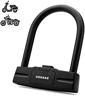 USHAKE Bicycles U Lock, Heavy Duty Bike Scooter Motorcycles Combination Lock Combo Gate Lock for Anti Theft (Black 14mm chackle)