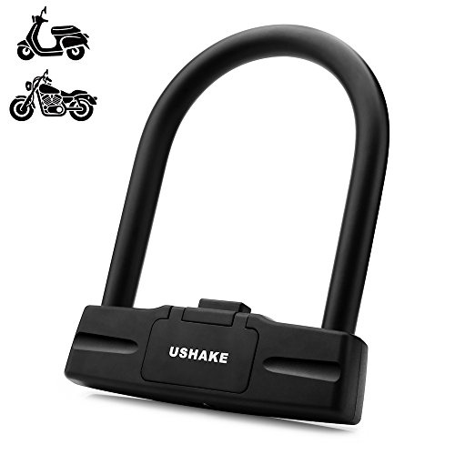 USHAKE Bicycles U Lock, Heavy Duty Bike Scooter Motorcycles Combination Lock Combo Gate Lock for Anti Theft (Black 14mm chackle)