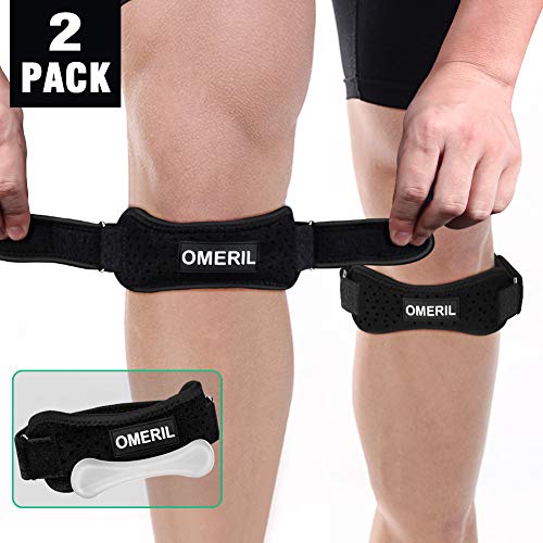 OMERIL 2 Pack Knee Brace, Knee Strap Brace with Silicone Insert, Pain Relief Patella Stabilizer Support for Hiking, Soccer, Basketball, Running, Jumpers Knee, Tennis, Tendonitis, Volleyball & Squats