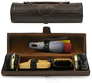 Stone & Clark 12PC Shoe Polish & Care Kit, Leather Shoe Shine Kit with Brown Wax, Shoe Brushes for Polishing, Shine Cloth & Shoe Horn,Compact Shoe Cleaning Kit With Shoes Shine Brush & PU Leather Case