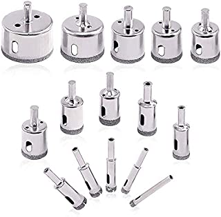 15 PCS Diamond Drill Bit,Glass Hole Saw Set,Hollow Core Drill Bit Set for Ceramic Tile,Marble,Ceramics,Porcelain,6-50mm