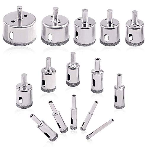 15 PCS Diamond Drill Bit,Glass Hole Saw Set,Hollow Core Drill Bit Set for Ceramic Tile,Marble,Ceramics,Porcelain,6-50mm