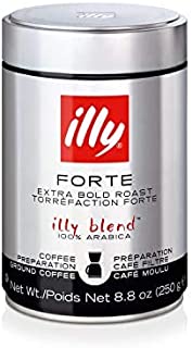 illy Coffee, Drip Ground, Forte, Extra Dark Roast, 100% Arabica Bean Bold Signature Italian Blend, Premium Gourmet Roast, Brewed, Drip, French Press, Cold Brew Coffee, Pressurized Fresh 8.8 Ounce Tin