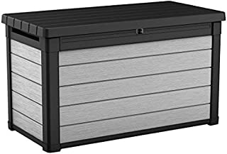 Keter Denali 100 Gallon Resin Large Deck Box-Organization and Storage for Patio Furniture, Outdoor Cushions, Garden Tools and Pool Toys, Grey/Black