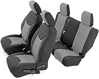 CarsCover Custom Fit 2011-2018 Jeep Wrangler Unlimited 4dr JK Neoprene Car SUV Wagon Front & Rear Seat Covers Gray & Black Sides Tailor Made Seat Cover