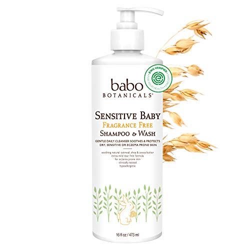 Babo Botanicals Sensitive Baby 2-in-1 Shampoo & Wash With Natural Oat Protein, Shea and Cocoa Butter, Fragrance-Free, Vegan - 16 oz.