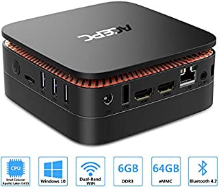 AK1 Mini PC Intel Celeron Apollo Lake J3455 Processor(up to 2.3GHz) Windows 10 (64-bit) Desktop Computer,6GB DDR3/64GB eMMC,2.4G+5G Dual WiFi,Gigabit Ethernet,BT 4.2,4K HD