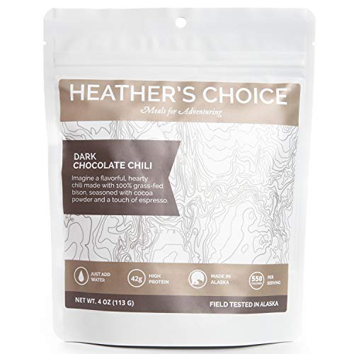 Heather's Choice, Dark Chocolate Chili with Grass-Fed Bison, Backcountry Dinner, Wholesome, Allergen-Friendly Dehydrated Food for Backpacking, Camping, Hunting and Travel (Pack of 5)