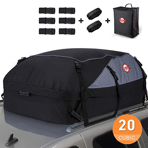 Car Roof Bag Cargo Carrier, 20 Cubic Feet Waterproof Rooftop Cargo Carrier Soft Box Luggage with 8 Reinforced Straps + Packing Bag - Suitable for All Vehicle with/Without Rack (20 Cubic)