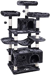 BEWISHOME Large Cat Tree Condo with Sisal Scratching Posts Perches Houses Hammock, Cat Tower Furniture Kitty Activity Center Kitten Play House Grey MMJ03B