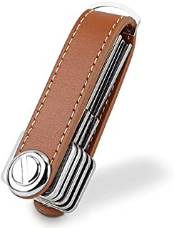 Compact Key Holder Leather Keychain, Bosiwee Smart Key Organizer, Folding Pocket Key Holder Chain2.0 (up to 16 keys)