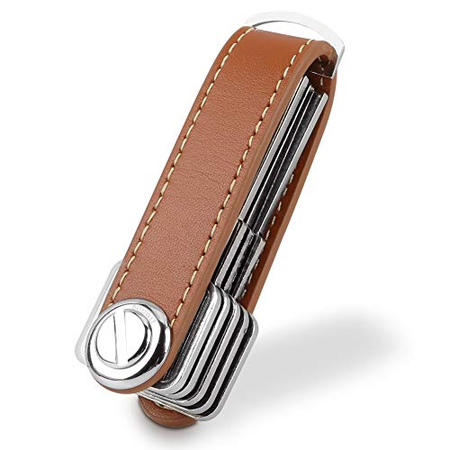 Compact Key Holder Leather Keychain, Bosiwee Smart Key Organizer, Folding Pocket Key Holder Chain2.0 (up to 16 keys)