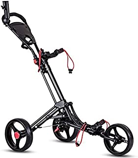 Tangkula Golf Push Cart, 3 Wheels Foldable Hand Cart, Easy Push and Pull Cart Trolley with Umbrella and Tee Holder, Quick Open and Close Golf Pull Cart