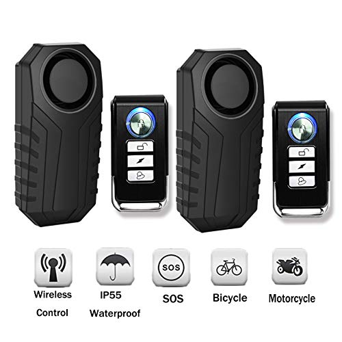 SuperInk 2 Set Wireless Motorcycle Bicycle Bike Anti-Theft Burglar Vibration Security Alarm Waterproof Super Loud 113dB Remote Control Bell