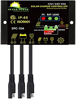 SUNER POWER Waterproof 10A Solar Charge Controller - Intelligent12V/24V Solar Panel Battery Regulator