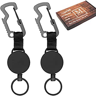 Retractable Key Chain, Multitool Carabiner Key Holder, Retractable Badge Holder Reel, Heavy Duty Badge Reel with Steel Cable, Black, 2Pcs