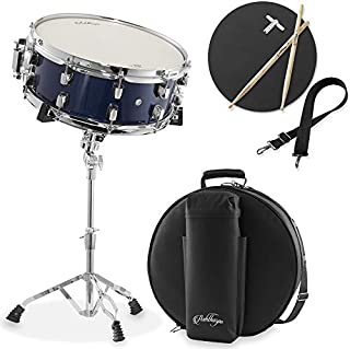 Ashthorpe Snare Drum Set with Remo Head (Blue) - Student Beginner Kit with Stand, Padded Gig Bag, Practice Pad, Neck Strap, and Sticks