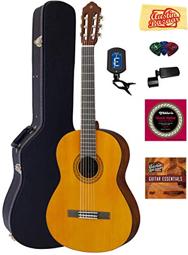 Yamaha C40 Nylon String Acoustic Guitar Bundle with Hardshell Case, Tuner, Instructional DVD, Strings, Pick Card, and Polishing Cloth