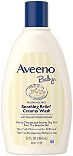 Aveeno Baby Soothing Relief Creamy Wash with Natural Colloidal Oatmeal for Dry & Sensitive Skin, Hypoallergenic & Tear-Free Formula, 12 fl. Oz (Pack of 2)