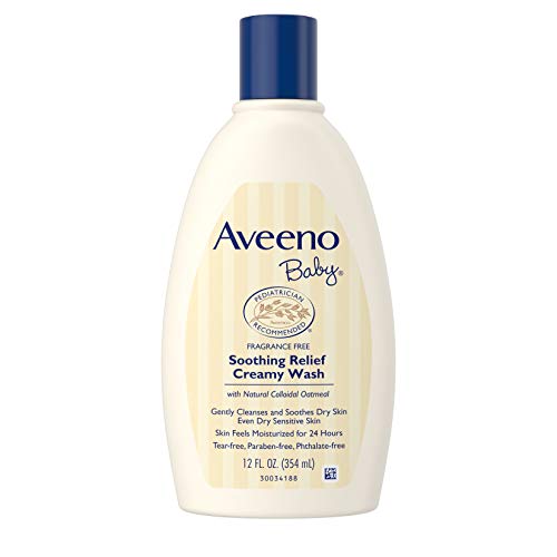 Aveeno Baby Soothing Relief Creamy Wash with Natural Colloidal Oatmeal for Dry & Sensitive Skin, Hypoallergenic & Tear-Free Formula, 12 fl. Oz (Pack of 2)