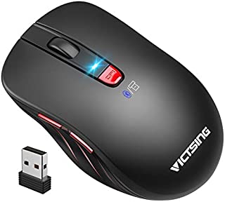 VicTsing Bluetooth Wireless Mouse [Upgraded], Dual Mode Optical Mouse with 2.4G USB Receiver, 5 Adjustable DPI, Ergonomic Cordless Mouse, Mobile Mouse for Laptop, PC, Windows, Android, Mac - Black