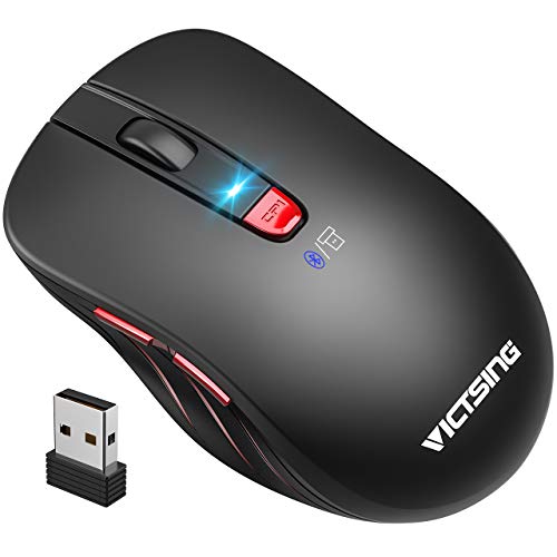 VicTsing Bluetooth Wireless Mouse [Upgraded], Dual Mode Optical Mouse with 2.4G USB Receiver, 5 Adjustable DPI, Ergonomic Cordless Mouse, Mobile Mouse for Laptop, PC, Windows, Android, Mac - Black