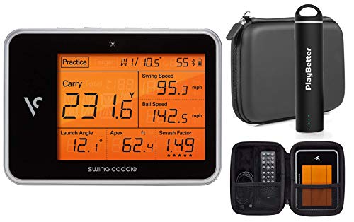 Swing Caddie SC300 Portable Launch Monitor by Voice Caddie Power Bundle | PlayBetter Portable Charger & Protective Case | Doppler Radar Technology | Launch Angle & Apex Data