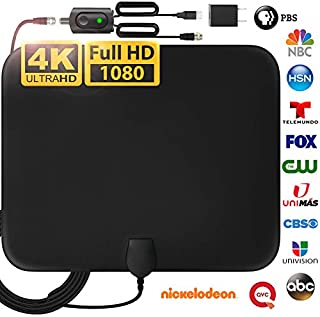 [LATEST 2020] Amplified HD Digital TV Antenna Long 120 Miles Range - Support 4K 1080p Fire tv Stick and All Older TV's Indoor Powerful HDTV Amplifier Signal Booster - 18ft Coax Cable/AC Adapter