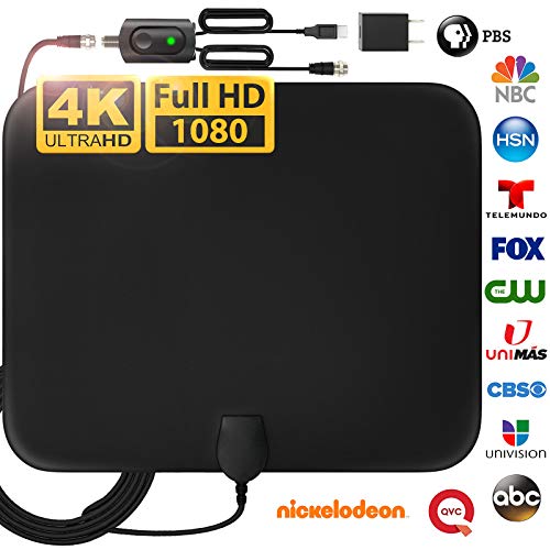 [LATEST 2020] Amplified HD Digital TV Antenna Long 120 Miles Range - Support 4K 1080p Fire tv Stick and All Older TV's Indoor Powerful HDTV Amplifier Signal Booster - 18ft Coax Cable/AC Adapter