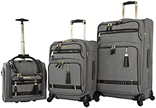 Steve Madden Designer Luggage Collection- 3 Piece Softside Expandable Lightweight Spinner Suitcases- Travel Set includes Under Seat Bag, 20-Inch Carry on & 28-Inch Checked Suitcase (Peek-A-Boo Grey)