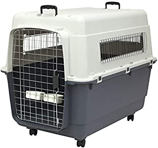 SportPet Designs Plastic Kennels Rolling Plastic Wire Door Travel Dog Crate- XX-Large