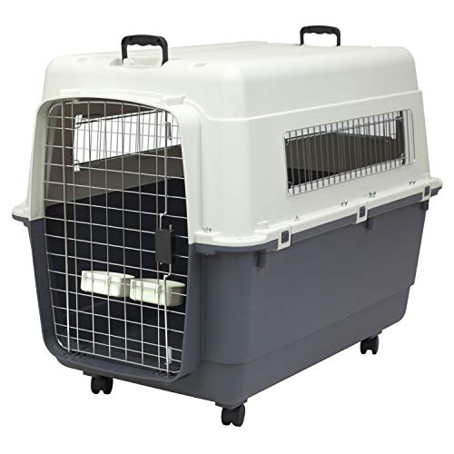 SportPet Designs Plastic Kennels Rolling Plastic Wire Door Travel Dog Crate- XX-Large