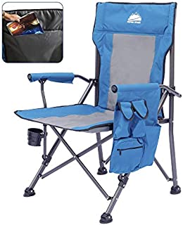 Coastrail Outdoor Folding Camping Chair High Back Padded Lawn Chair Heavy Duty Support 350 lbs with Foldable Cup Holder, Side Storage, Back Pocket for Camping Outdoor