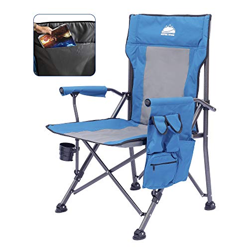 Coastrail Outdoor Folding Camping Chair High Back Padded Lawn Chair Heavy Duty Support 350 lbs with Foldable Cup Holder, Side Storage, Back Pocket for Camping Outdoor