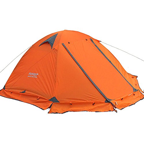 FLYTOP 3-4 Season 1-2-person Double Layer Backpacking Tent Aluminum Rod Windproof Waterproof for Camping Hiking Travel Climbing - Easy Set Up (Orange-4 Season 2 Person)