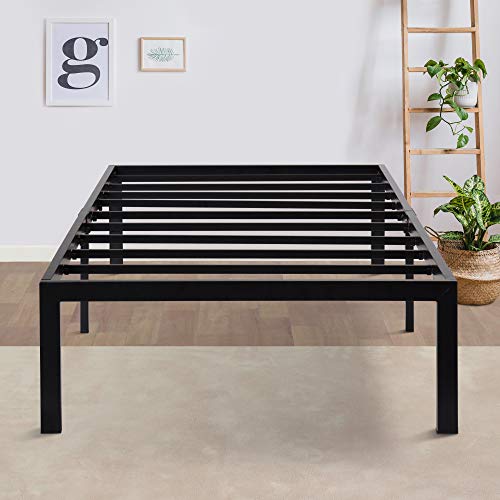 Olee Sleep 14 Inch Heavy Duty Steel Slat/ Anti-slip Support/ Easy Assembly/ Mattress Foundation/ Bed Frame/ Maximum Storage/ Noise Free/ No Box Spring Needed, Black