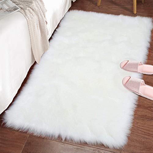 LOCHAS Ultra Soft Fluffy Rugs Faux Fur Sheepskin Area Rug for Bedroom Bedside Living Room Carpet Nursery Washable Floor Mat, 2x3 Feet White