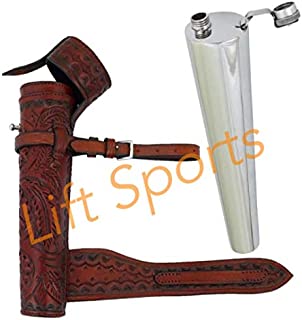 Lift Sports Saddle Hip Flask Stainless Steel Original Leather Case Baton Fox Hunting Horse